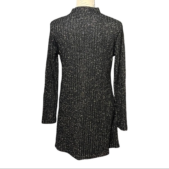 Urban Outfitters High-Neck Fit-n-Flare Skater Dress Black Metallic Ribbed Mini - Picture 4 of 6